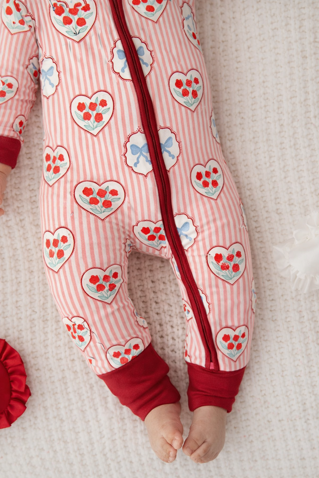 Rose & Bow Valentine| Bamboo Zip Romper
