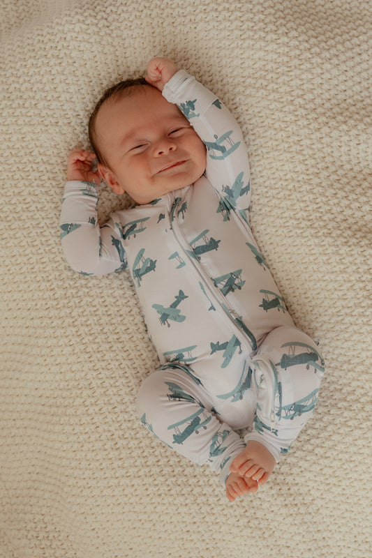 Airplane | Bamboo Zip Romper