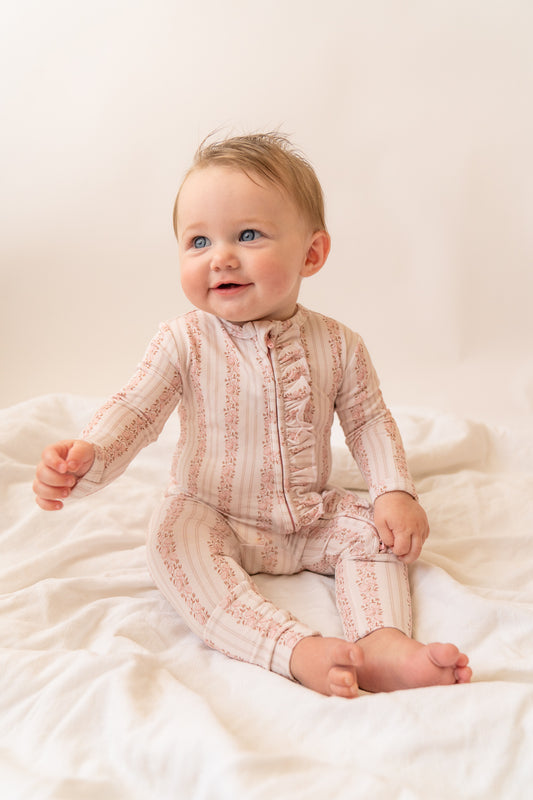 Pink Floral | Bamboo Zip Romper