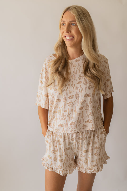 Cream Cactus 2 | Adult Women's Bamboo Short Set